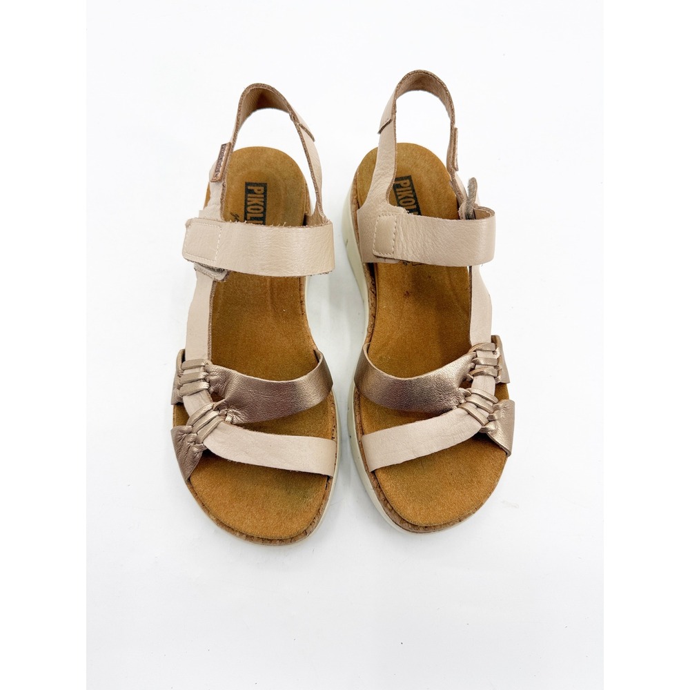 Pikolinos Palma Champagne Metallic Leather Wedge Sandals Womens 38 US 7.5-8